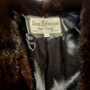 Long, full grain leather black coat with silk lining, mink cuffs and collar